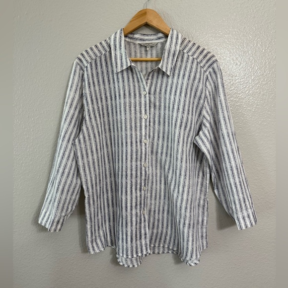Hester & Orchard Linen Blend Striped Button Up Tunic Top - Picture 2 of 6